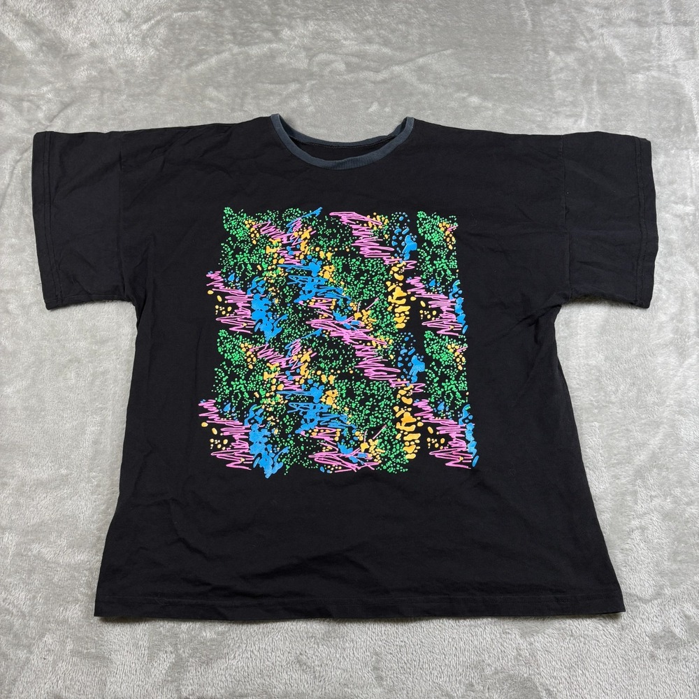 Vintage 80s Shirt Mens XL Black Neon Abstract Graphic‎ Pattern 80s Forelli